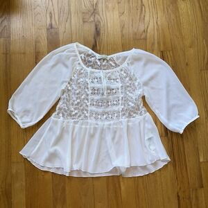 Abercrombie & Fitch White Embroidered Top Lace Fairy Boho Y2K Cottagecore Whimsy